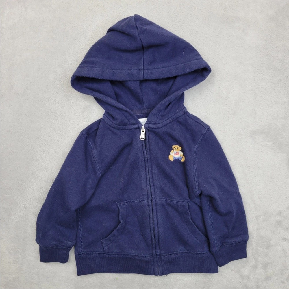 Ralph Lauren Baby Hoodie 18M Navy Blue Teddy Bear‎ Zip Sweatshirt Jacket Cotton